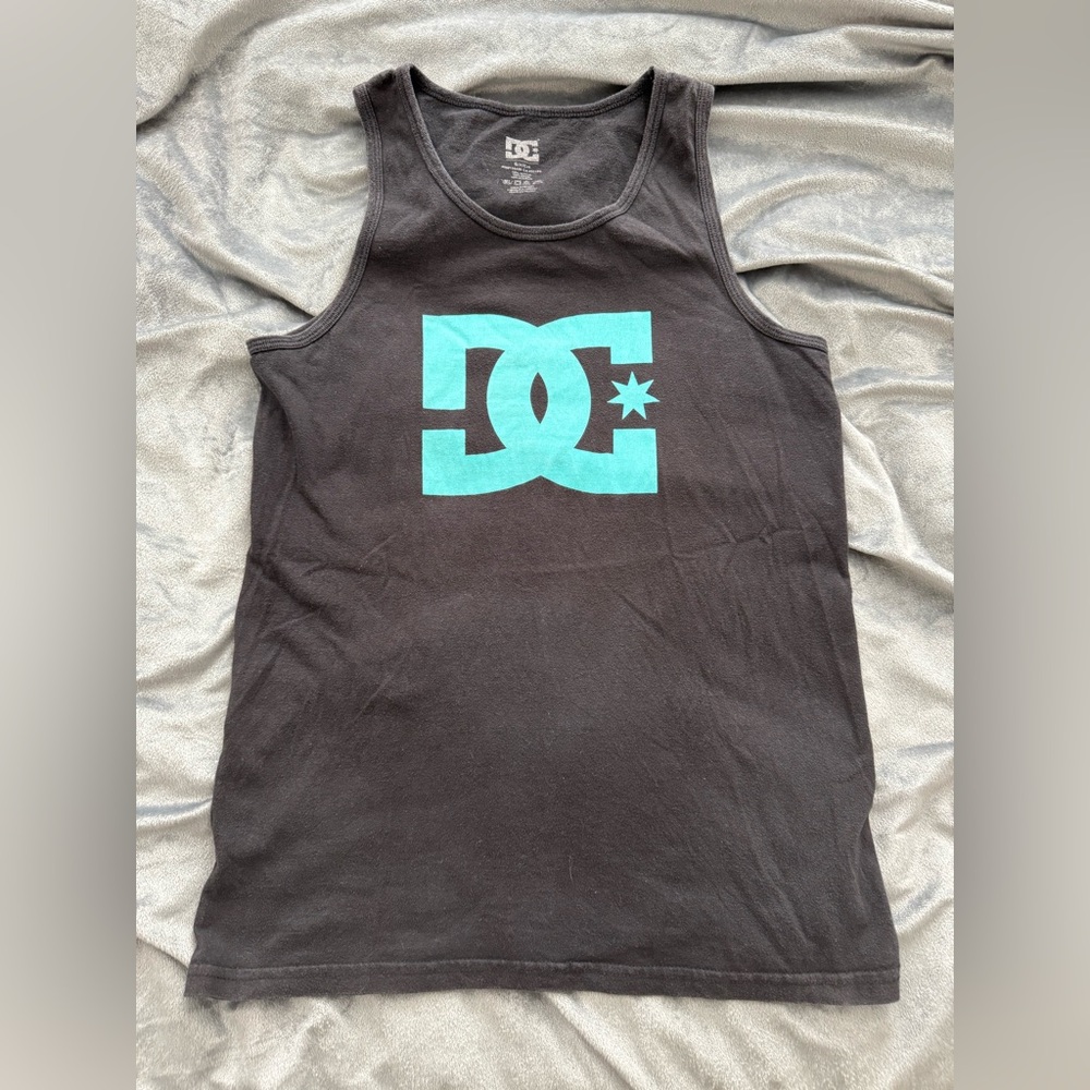 DC Charcoal Tank Top with Turquoise Logo